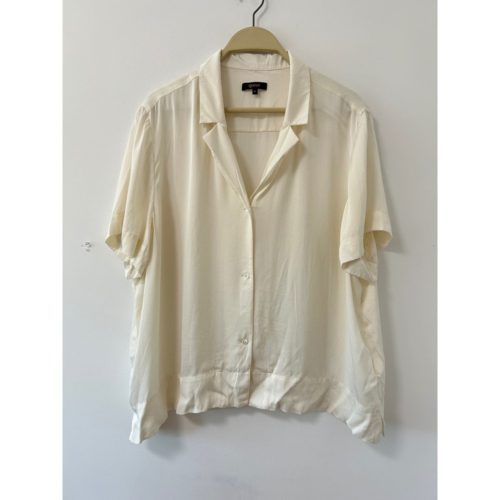 Quince Washable Stretch Silk Notch Collar Blouse Women XL Ivory Quiet Luxury